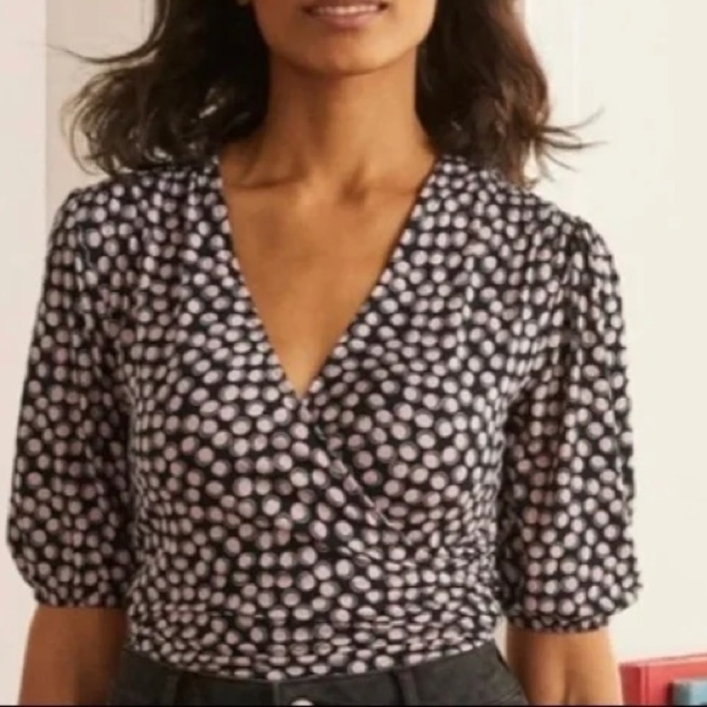 Boden Joanna Dotted Jersery Wrap Top